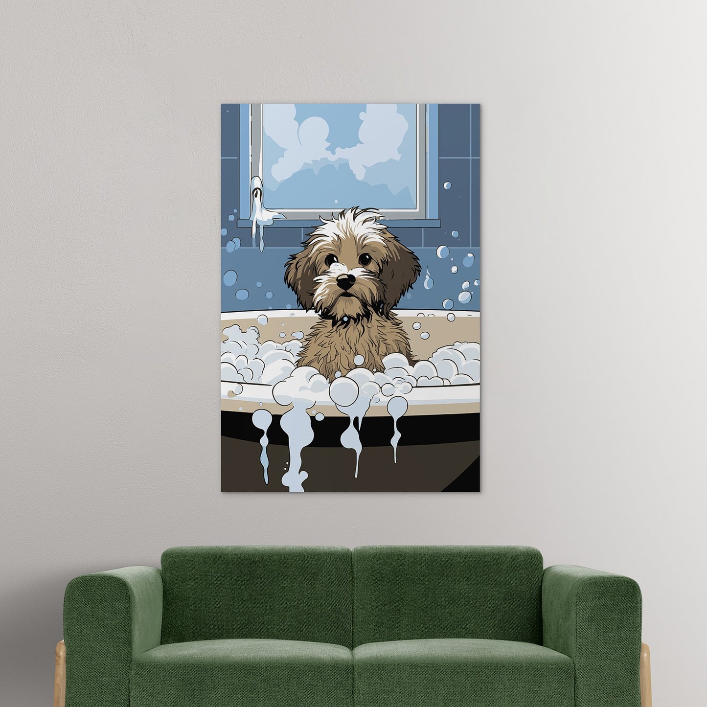 Puppy in Bubbly Bathtub Wall Art