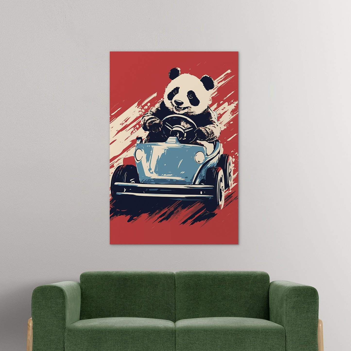 Panda's Joyride on blue Car Wall Art