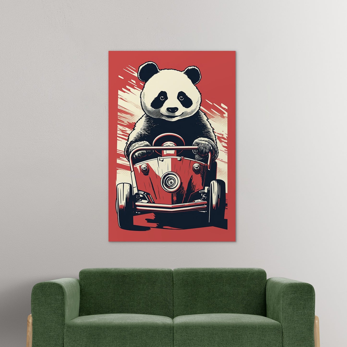 Panda's Joyride On Red Car Wall Art