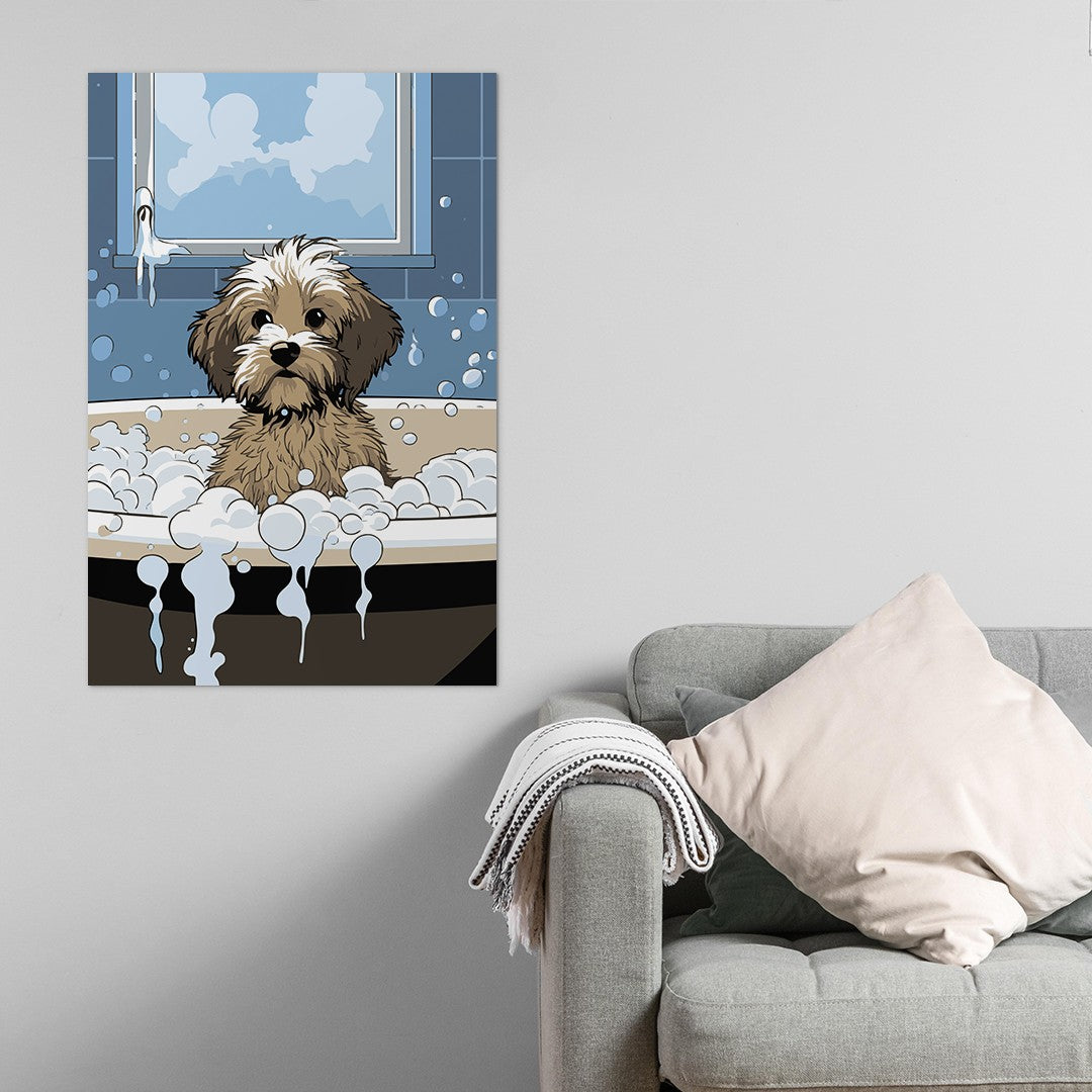 Puppy in Bubbly Bathtub Wall Art