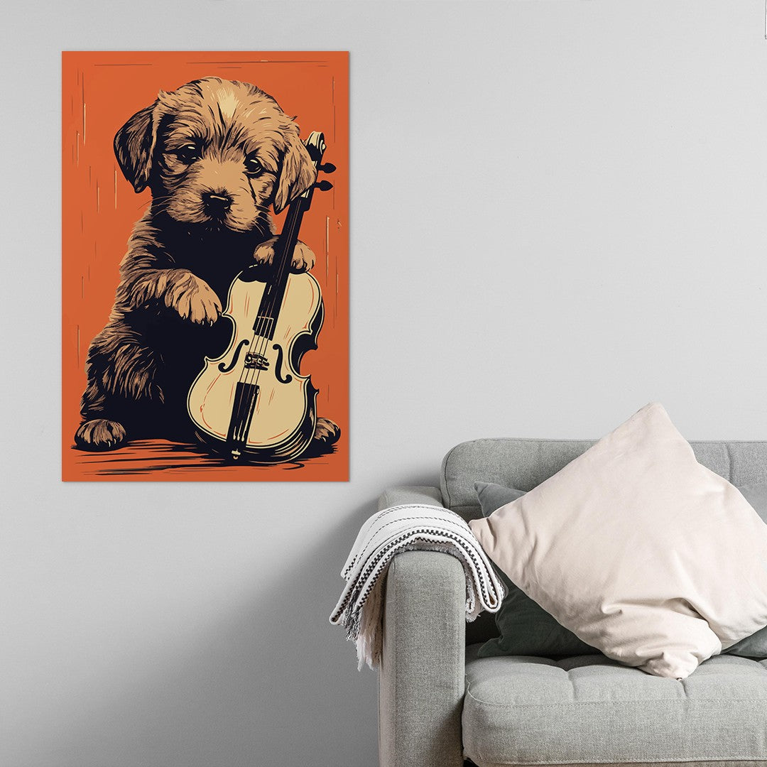 Puppy Playing Violin Wall Art