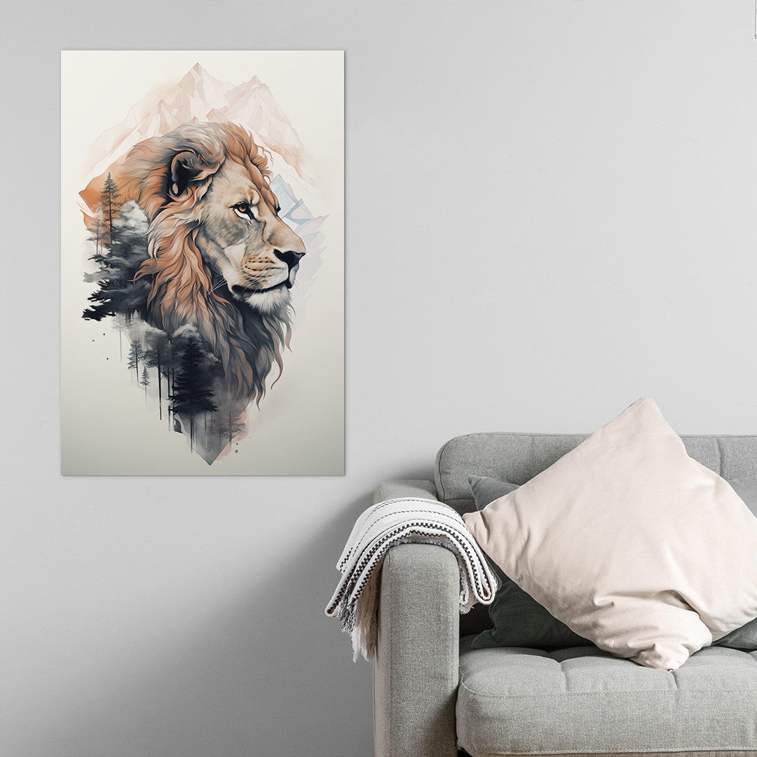 Lion and mountain Wall Art