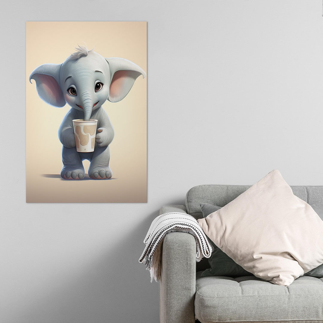 Baby Elephant Drinking Milkshake cartoonist Wall canvas