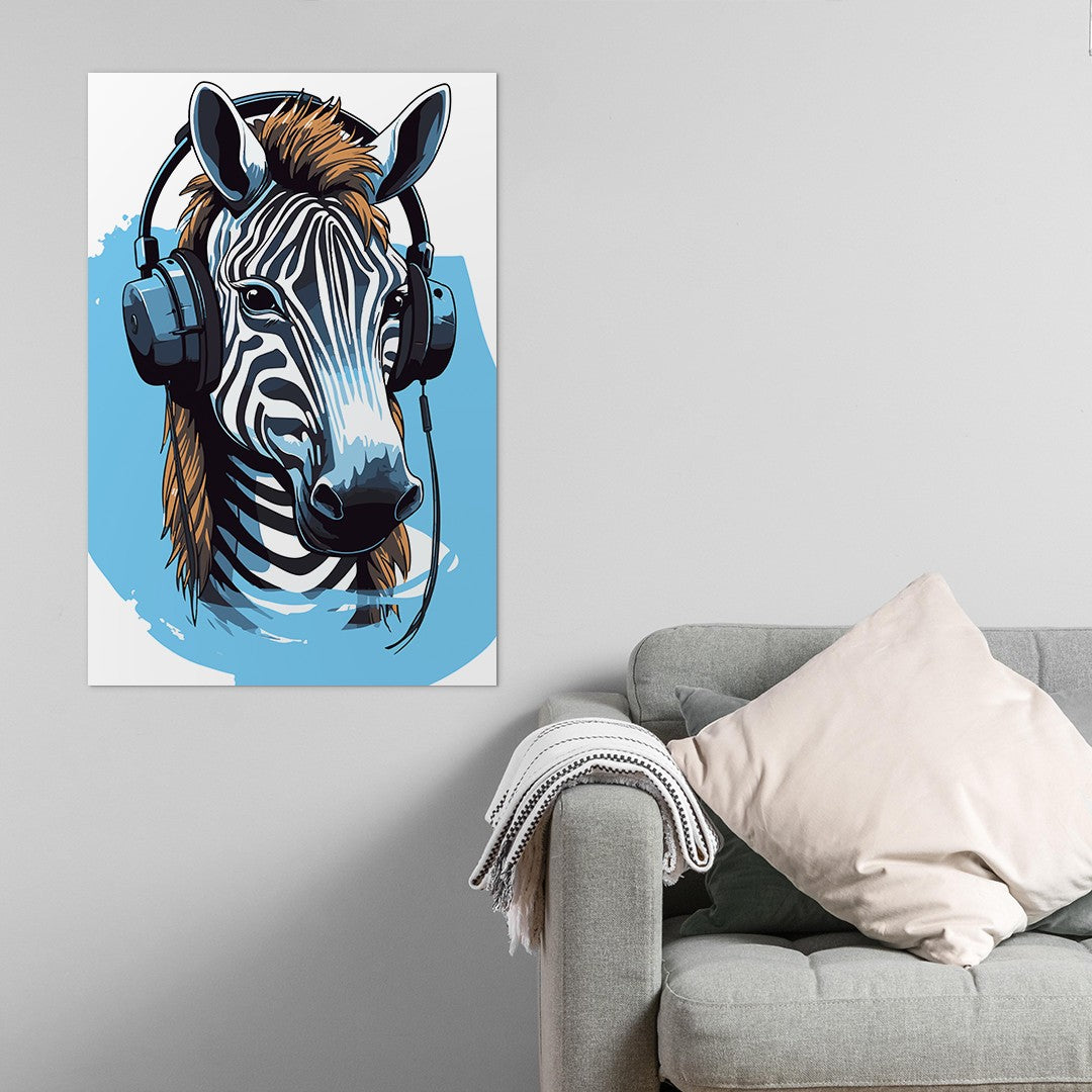 Zebra Listening To Music Wall Art