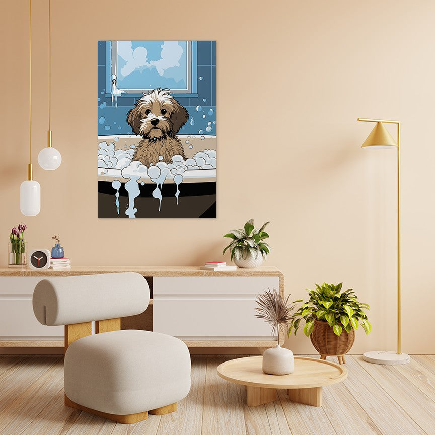 Puppy in Bubbly Bathtub Wall Art