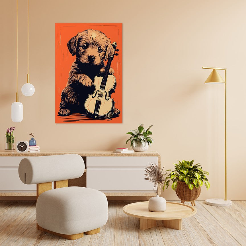 Puppy Playing Violin Wall Art