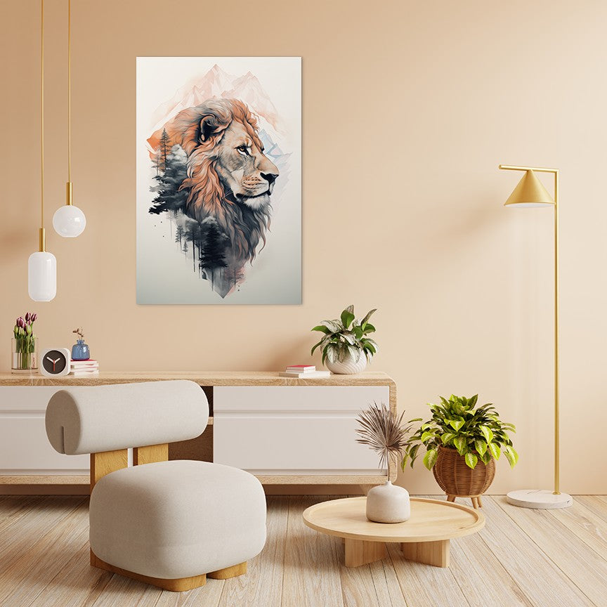 Lion and mountain Wall Art