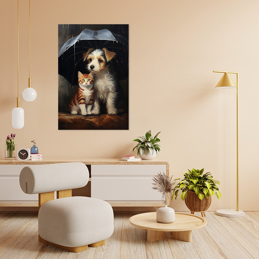 The Heartwarming Friendship of Dog and Cat Wall Art