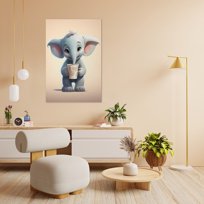 Baby Elephant Drinking Milkshake cartoonist Wall canvas