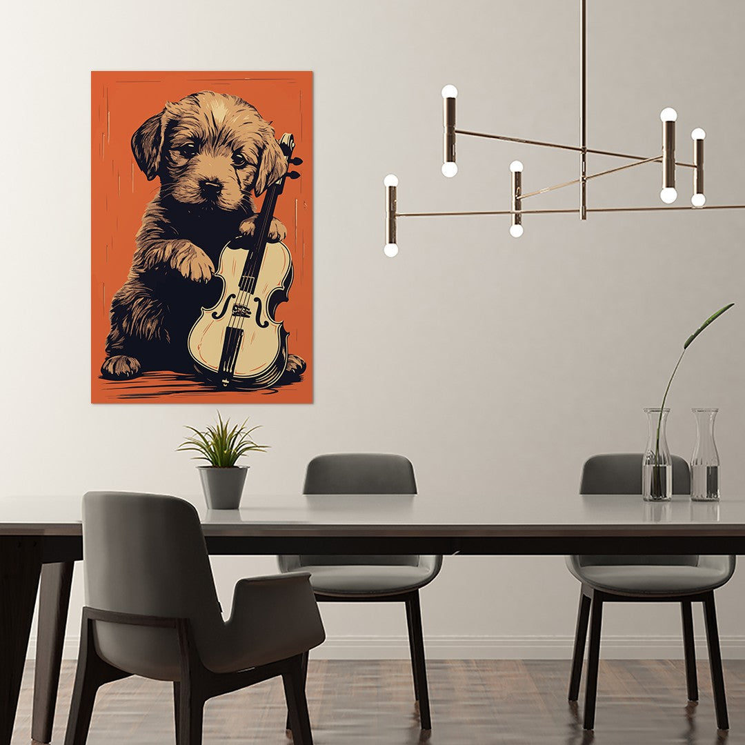 Puppy Playing Violin Wall Art