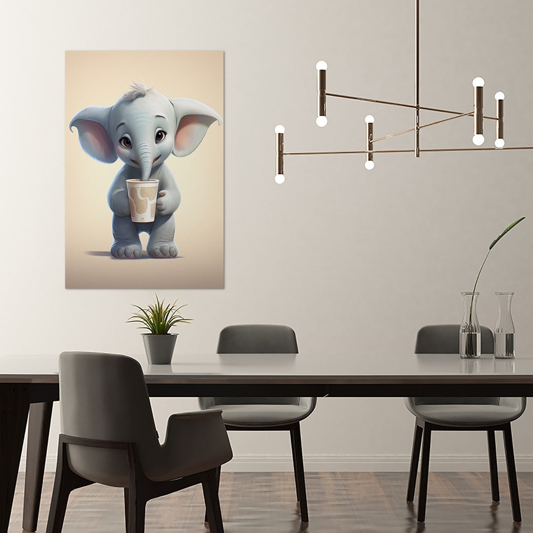 Baby Elephant Drinking Milkshake cartoonist Wall canvas