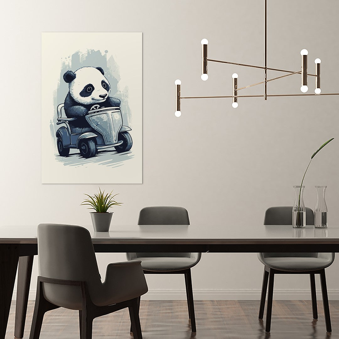 Panda's Joyride on blue toy car Wall Art
