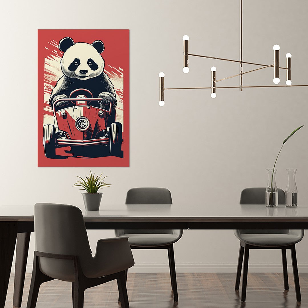 Panda's Joyride On Red Car Wall Art