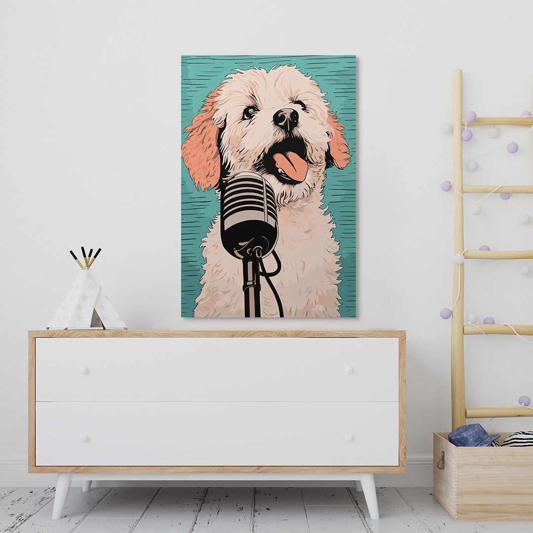 A Playful Puppy Singing Wall Art