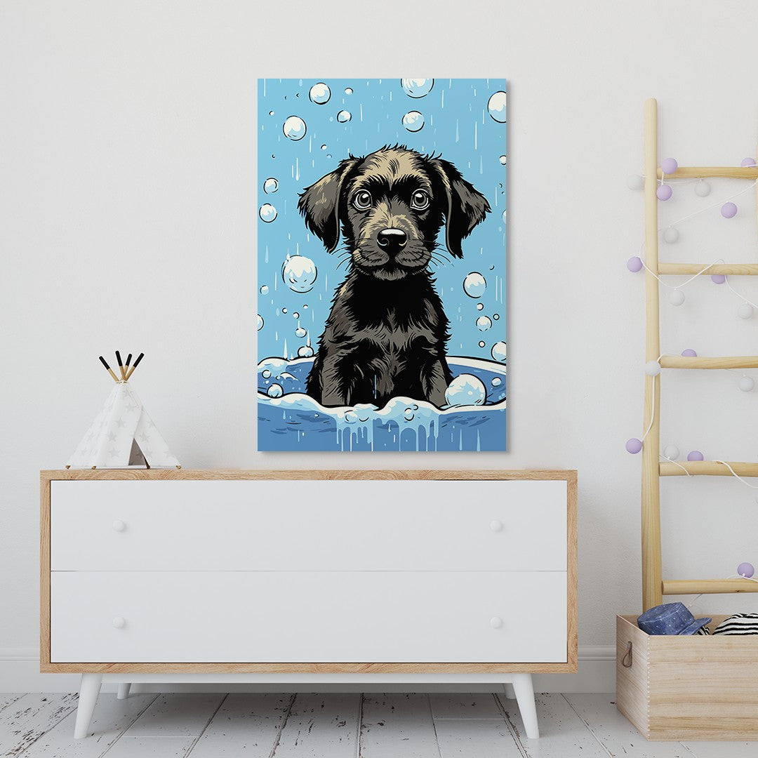 Cute Puppy Enjoys Bath Wall Art