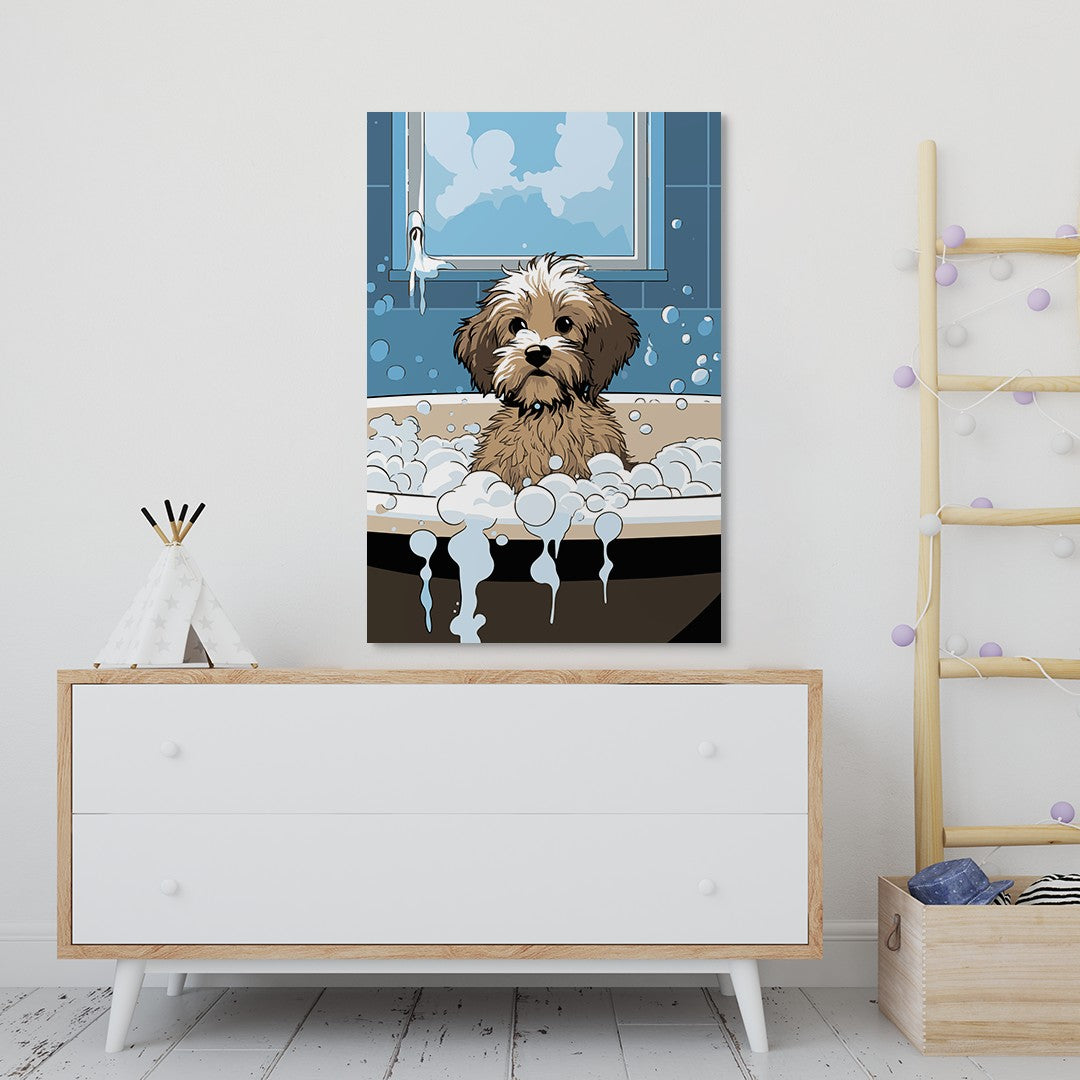 Puppy in Bubbly Bathtub Wall Art