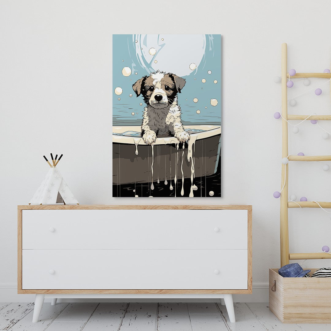Puppy in Bathtub Wall Art