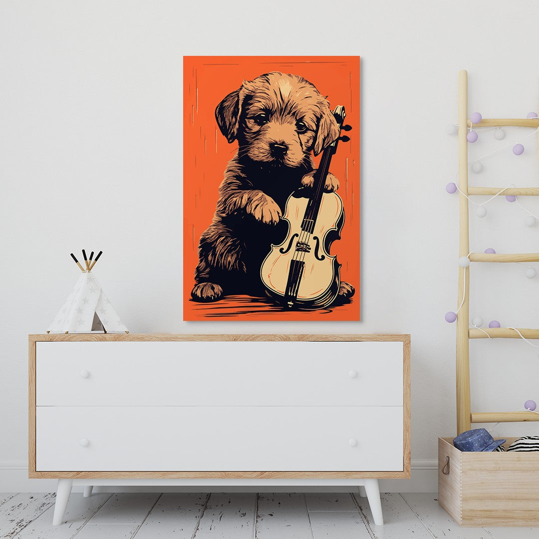 Puppy Playing Violin Wall Art