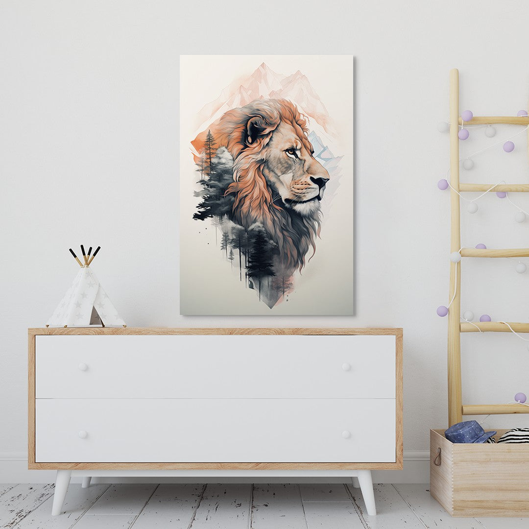 Lion and mountain Wall Art
