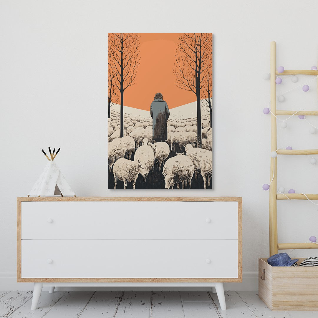 The Shepherd's Serenade with the Sheep Wall Art