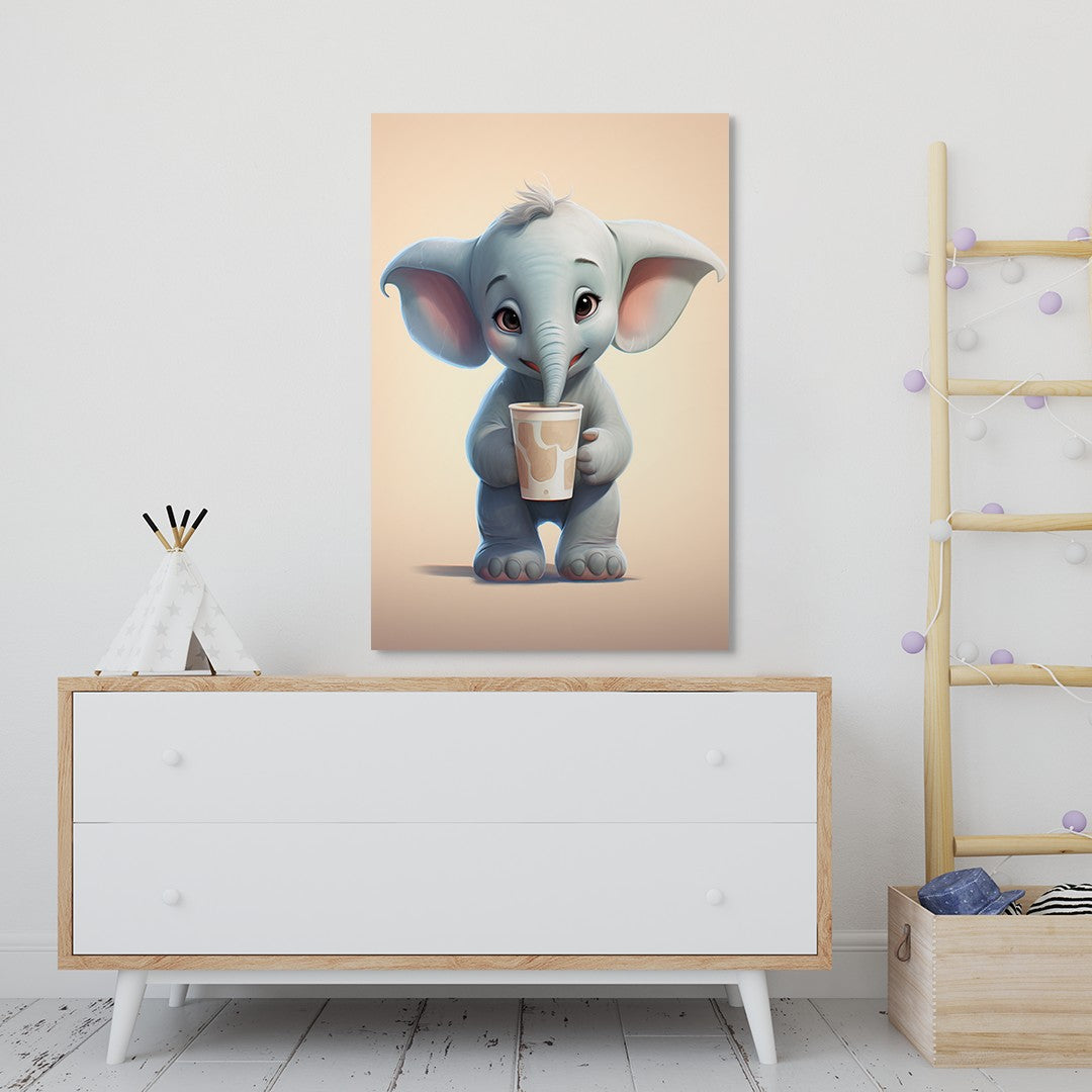 Baby Elephant Drinking Milkshake cartoonist Wall canvas