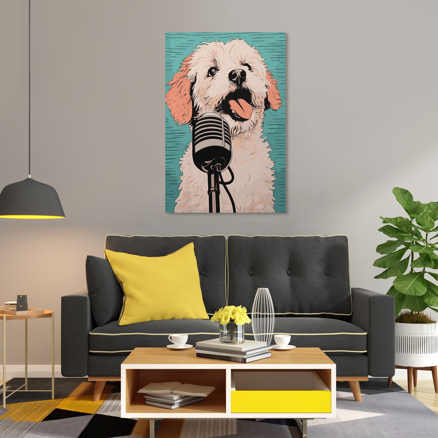 A Playful Puppy Singing Wall Art