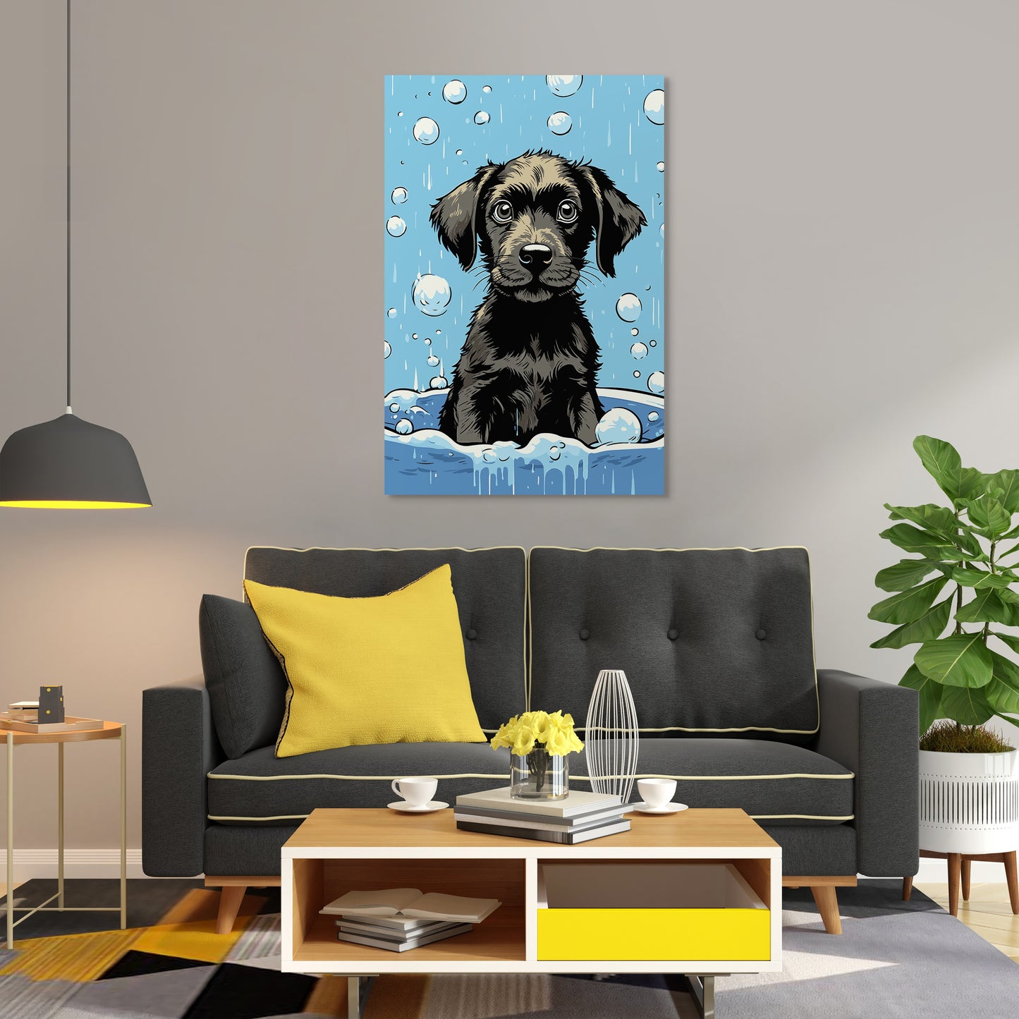 Cute Puppy Enjoys Bath Wall Art