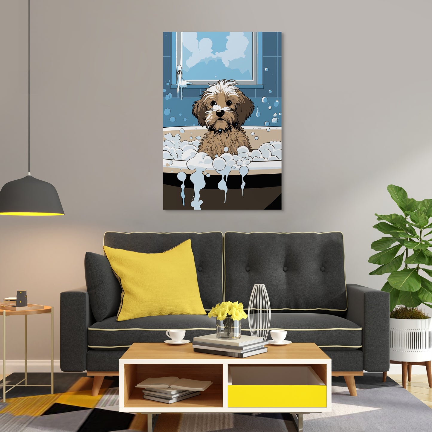 Puppy in Bubbly Bathtub Wall Art
