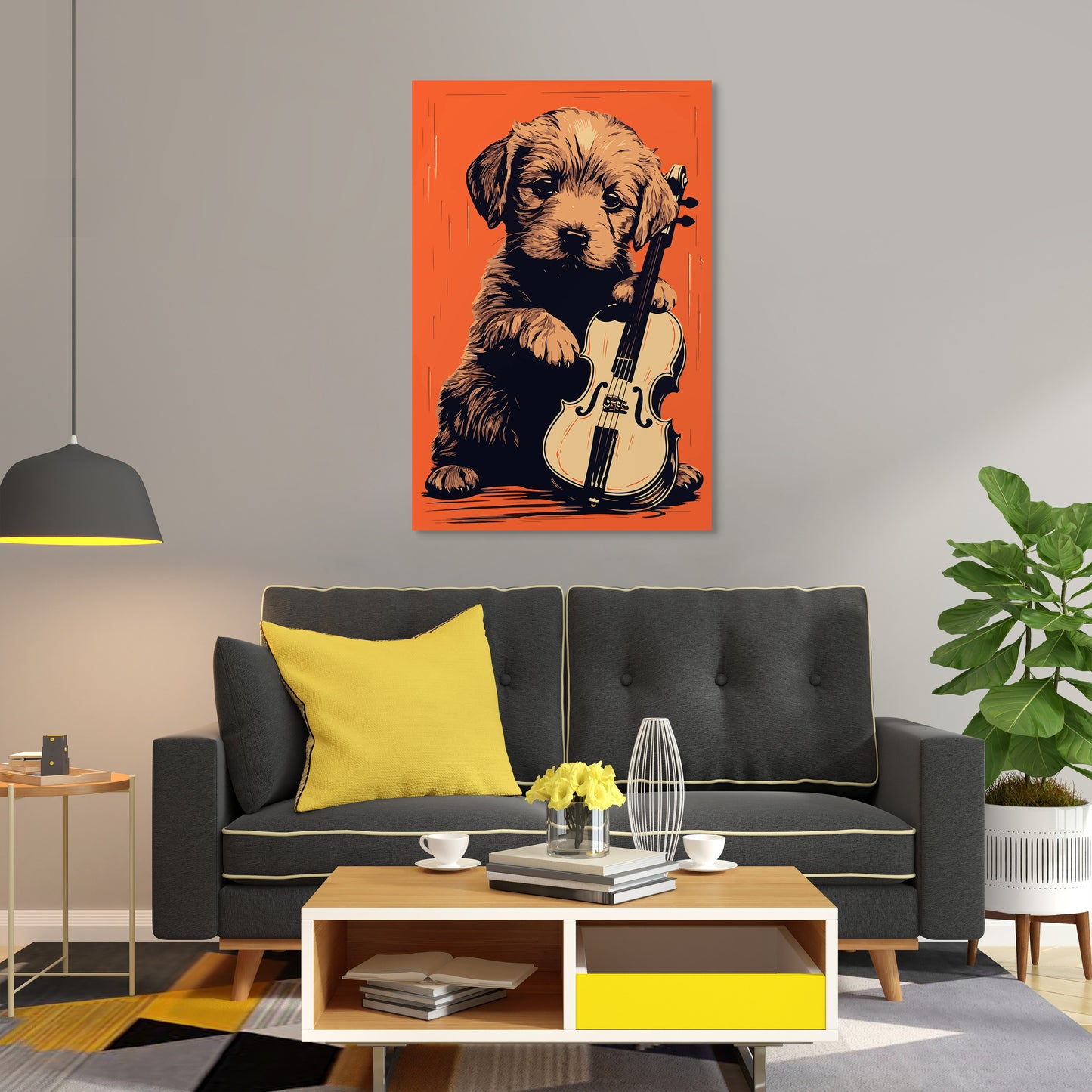 Puppy Playing Violin Wall Art