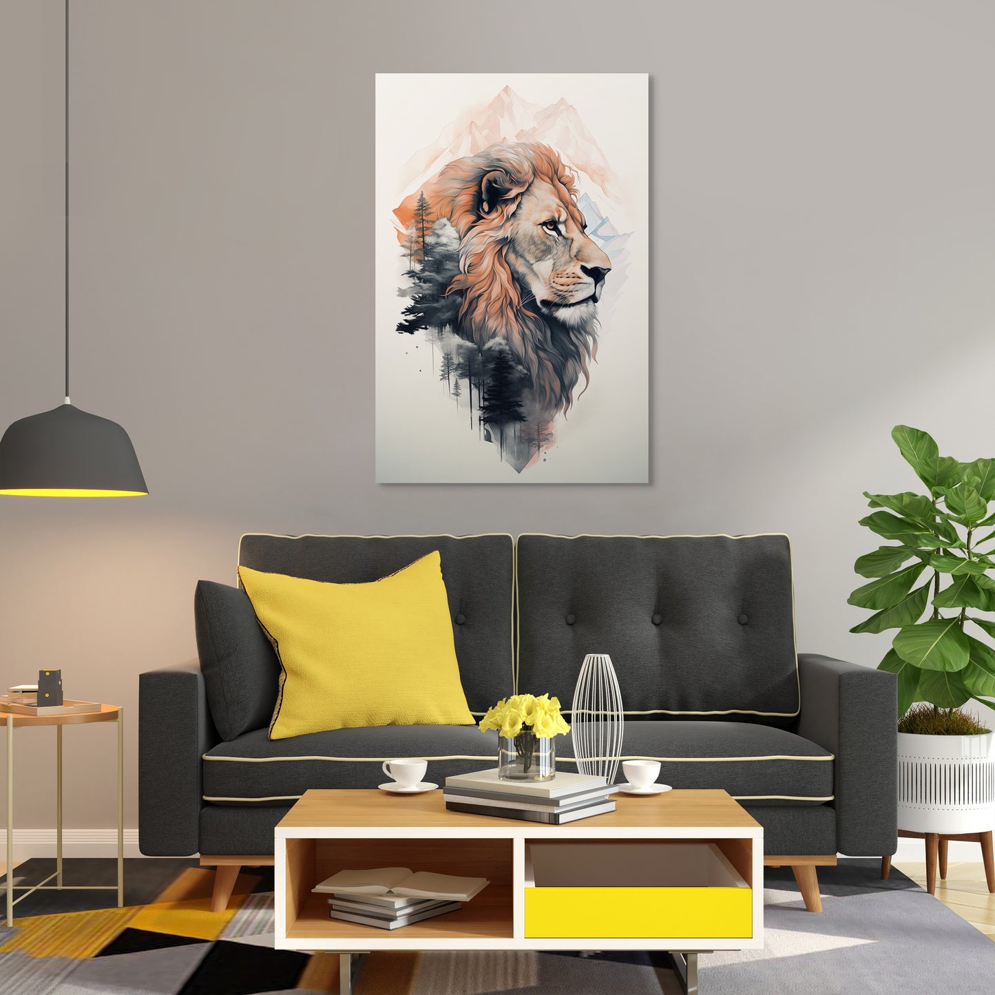 Lion and mountain Wall Art