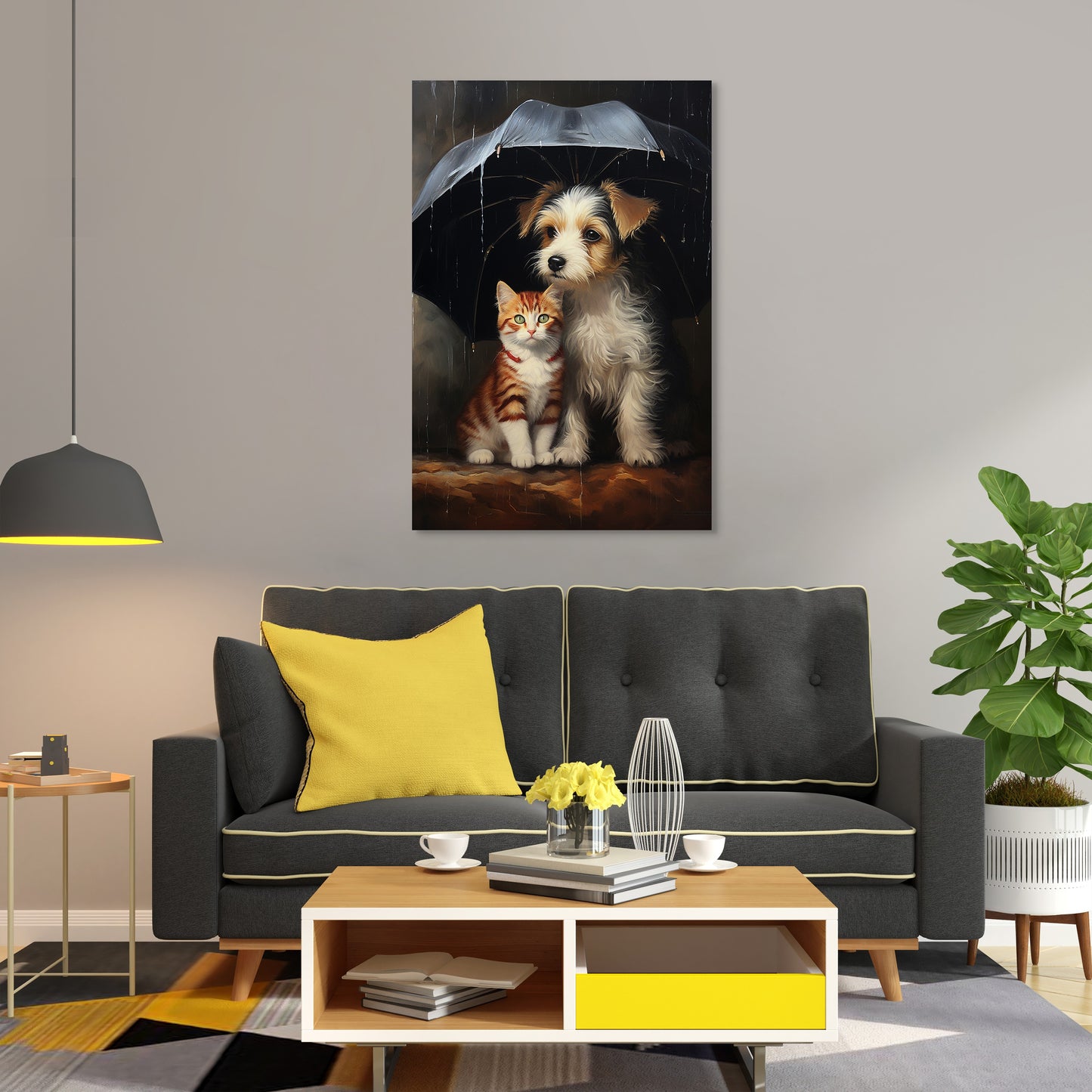 The Heartwarming Friendship of Dog and Cat Wall Art