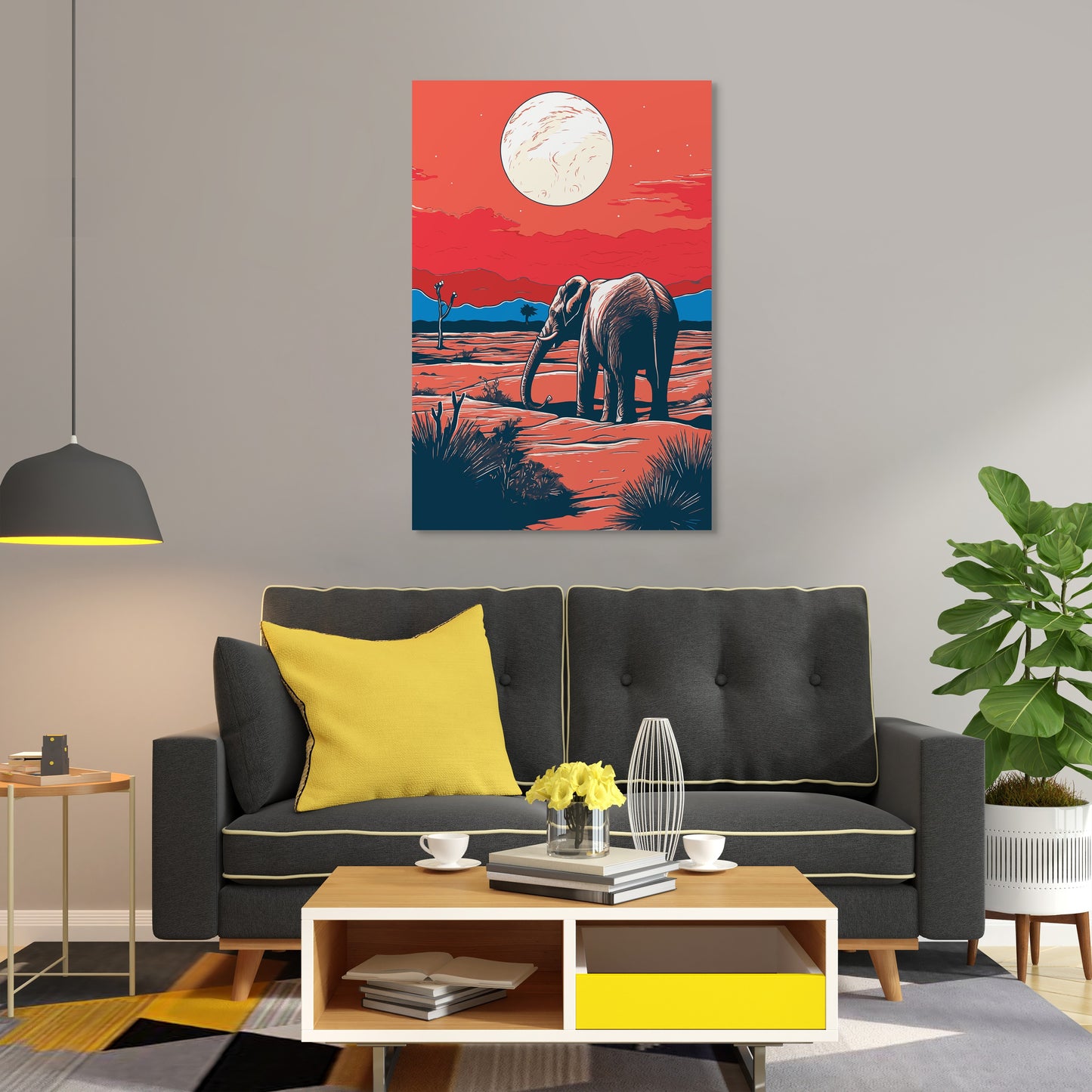 Elephant and Sunset Wall Art