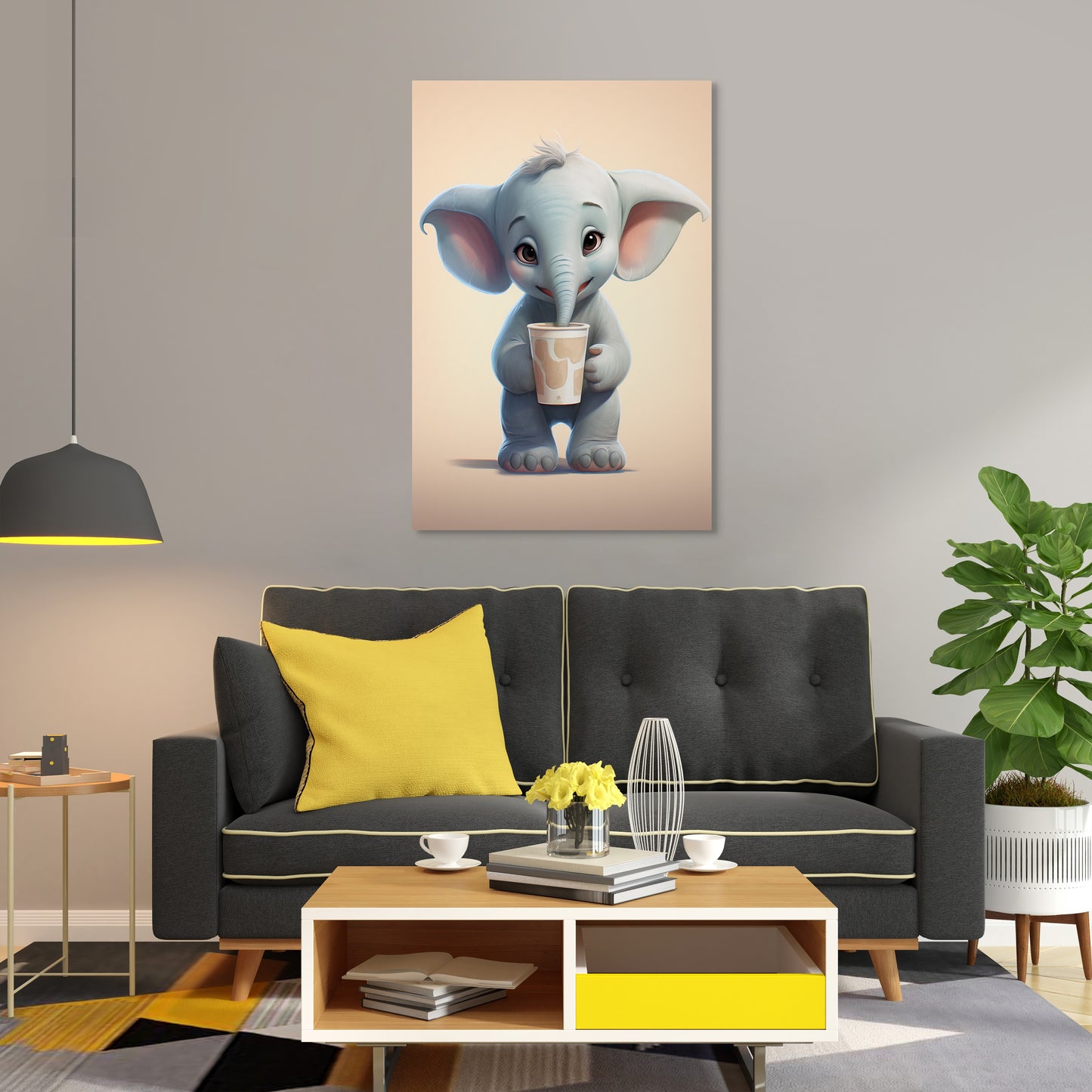Baby Elephant Drinking Milkshake cartoonist Wall canvas