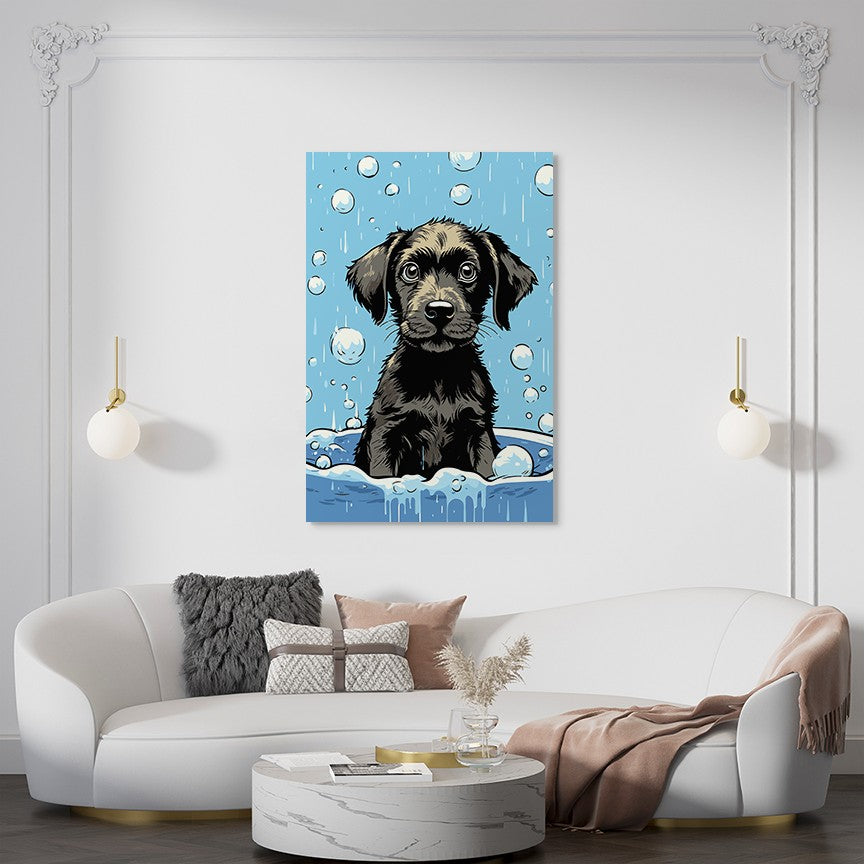 Cute Puppy Enjoys Bath Wall Art