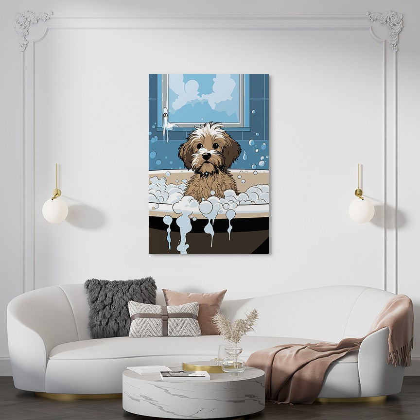 Puppy in Bubbly Bathtub Wall Art