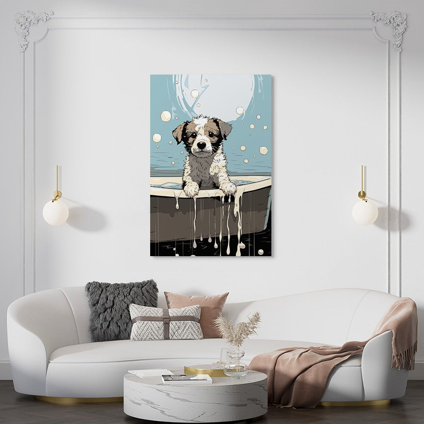 Puppy in Bathtub Wall Art