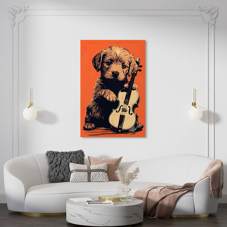 Puppy Playing Violin Wall Art