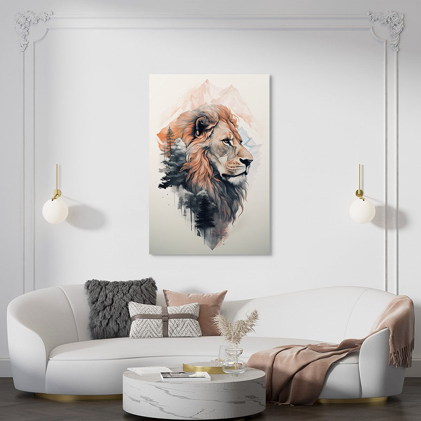 Lion and mountain Wall Art