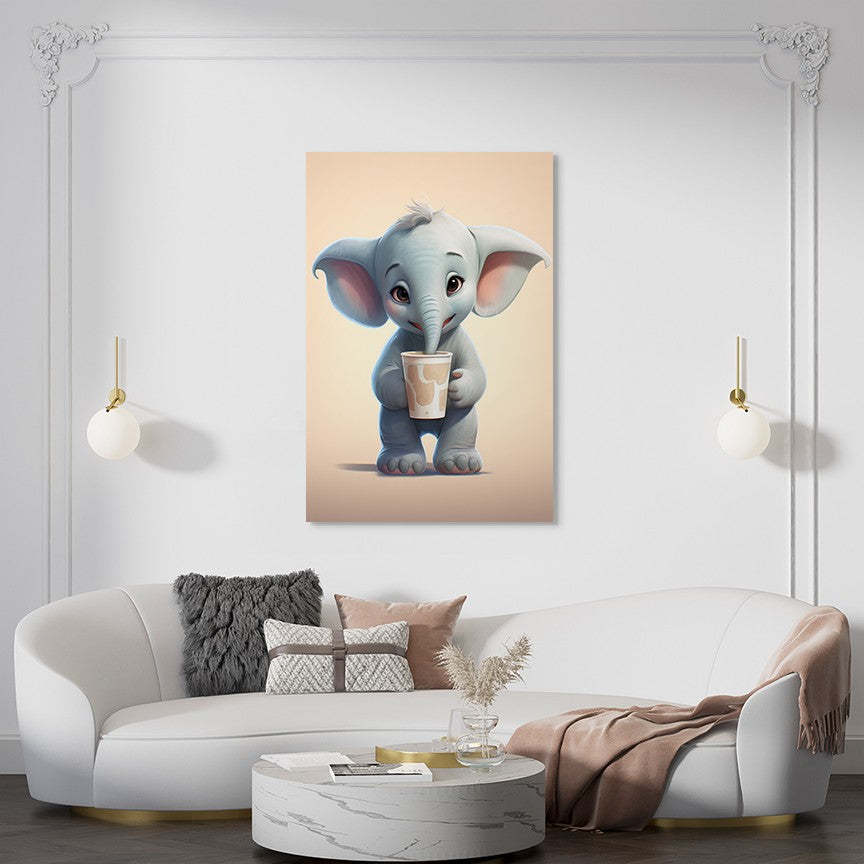 Baby Elephant Drinking Milkshake cartoonist Wall canvas