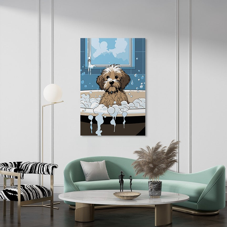 Puppy in Bubbly Bathtub Wall Art
