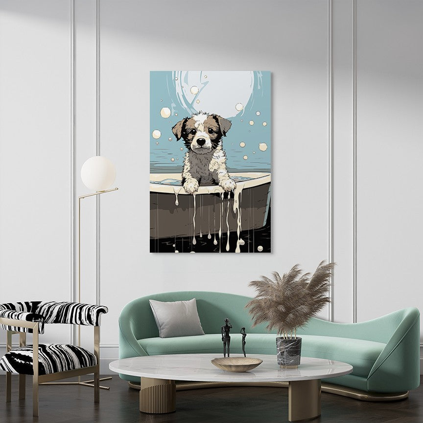 Puppy in Bathtub Wall Art