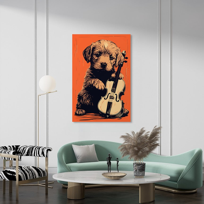 Puppy Playing Violin Wall Art