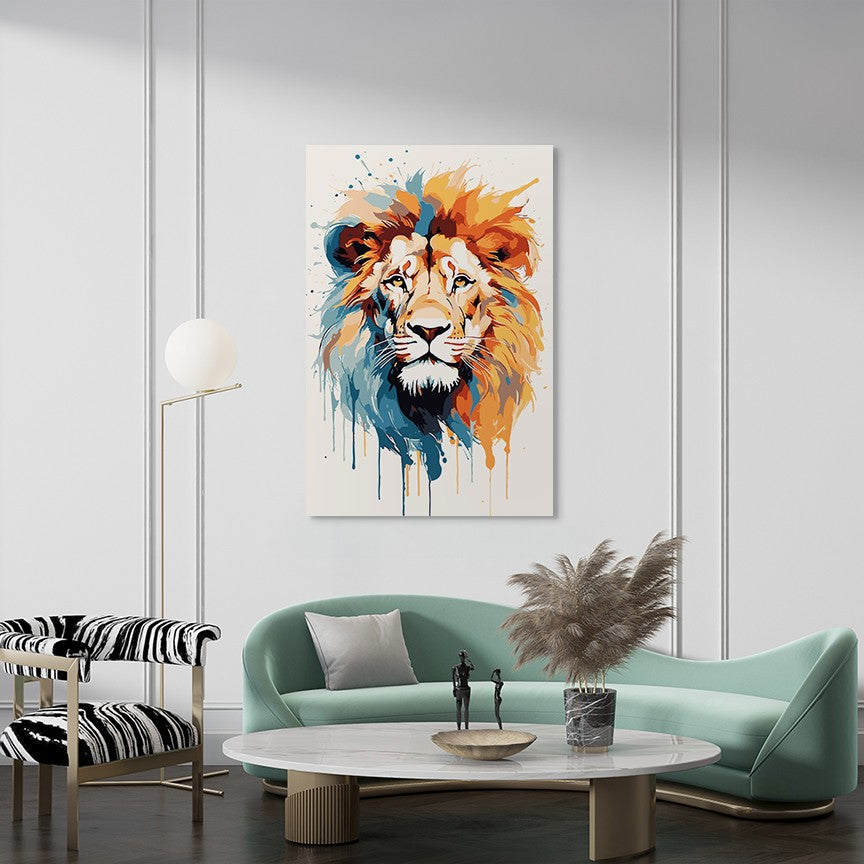 The Lion Abstract in Blue and Gold Wall Art