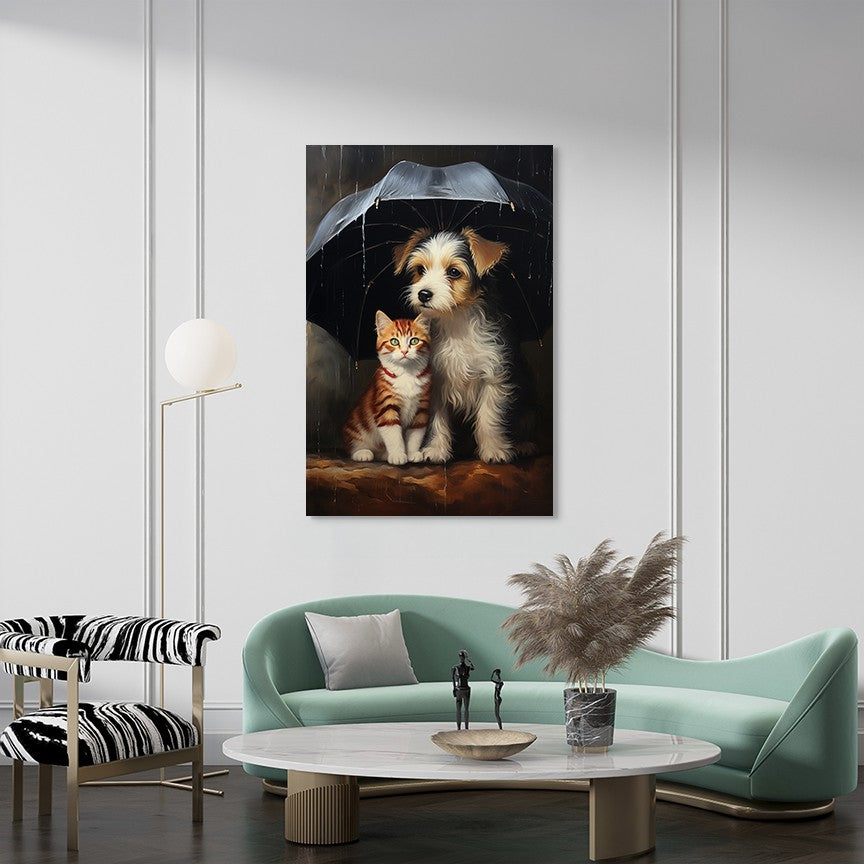 The Heartwarming Friendship of Dog and Cat Wall Art
