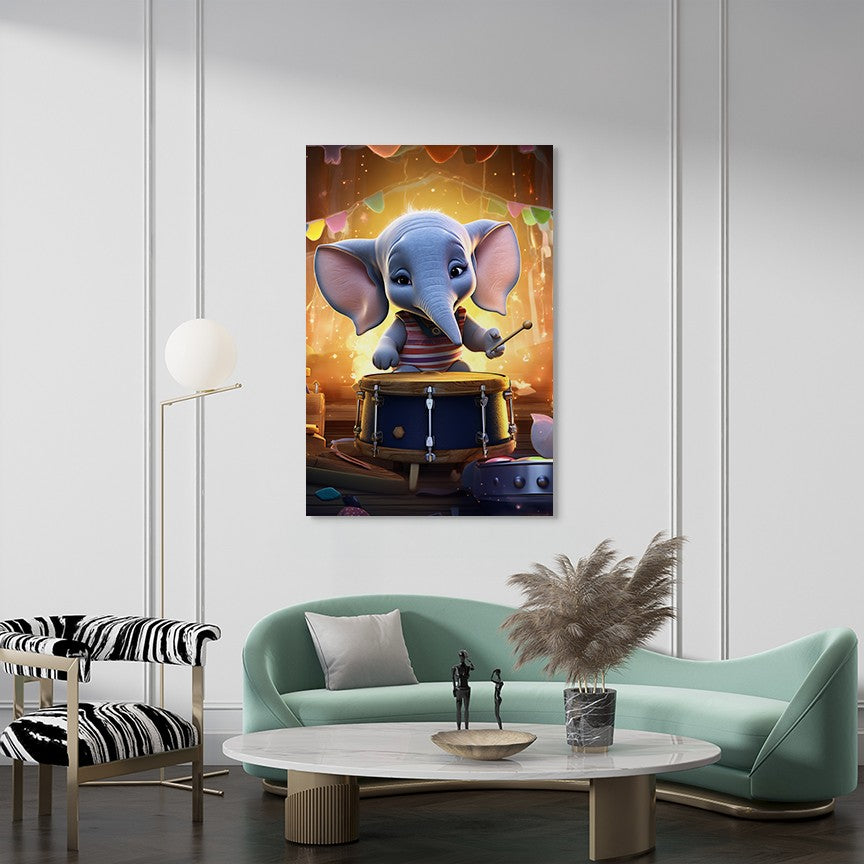 The Baby Elephant Drumming Wall Art