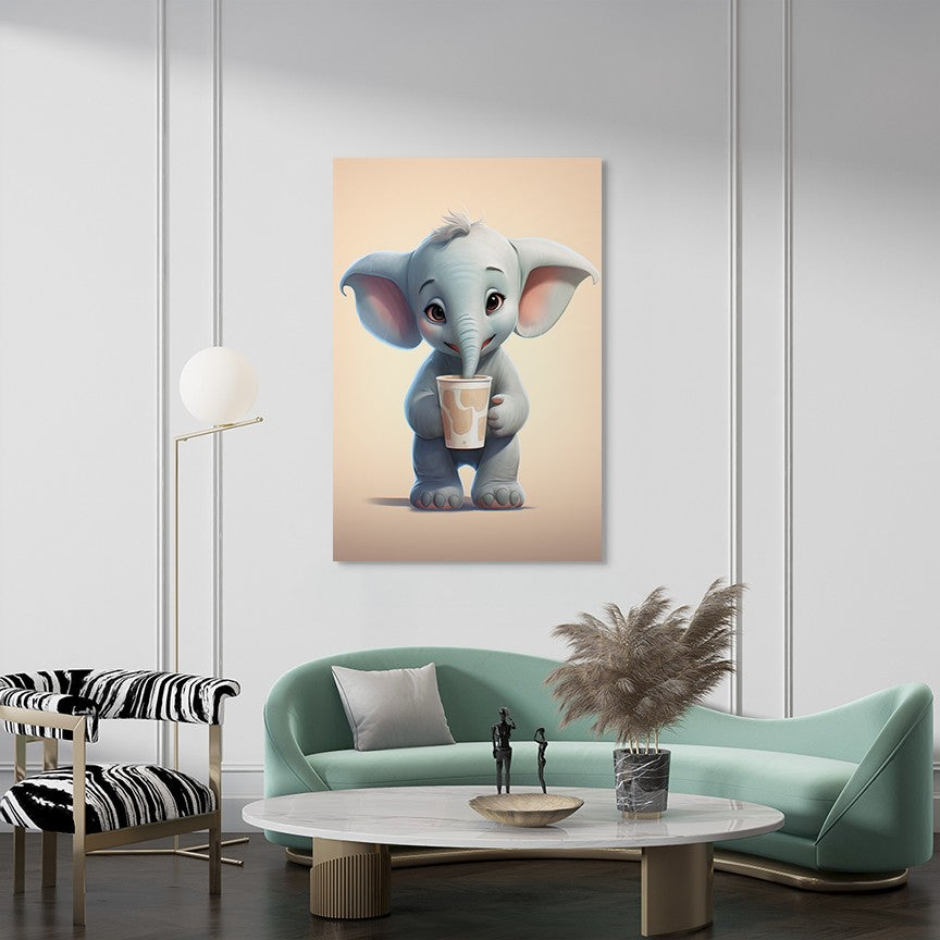Baby Elephant Drinking Milkshake cartoonist Wall canvas