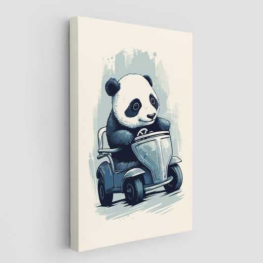 Panda's Joyride on blue toy car Wall Art
