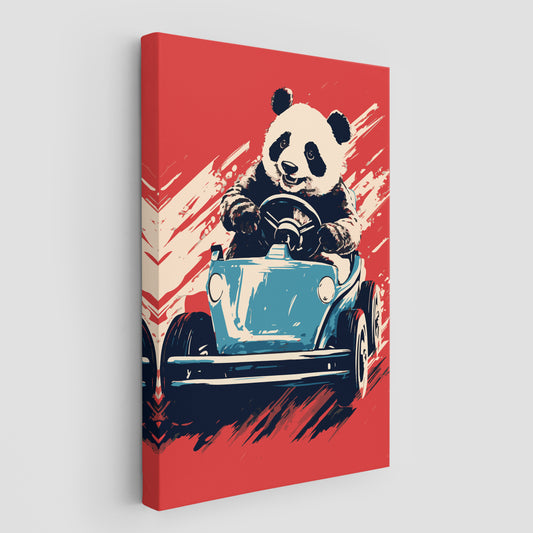 Panda's Joyride on blue Car Wall Art
