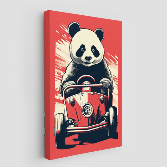 Panda's Joyride On Red Car Wall Art