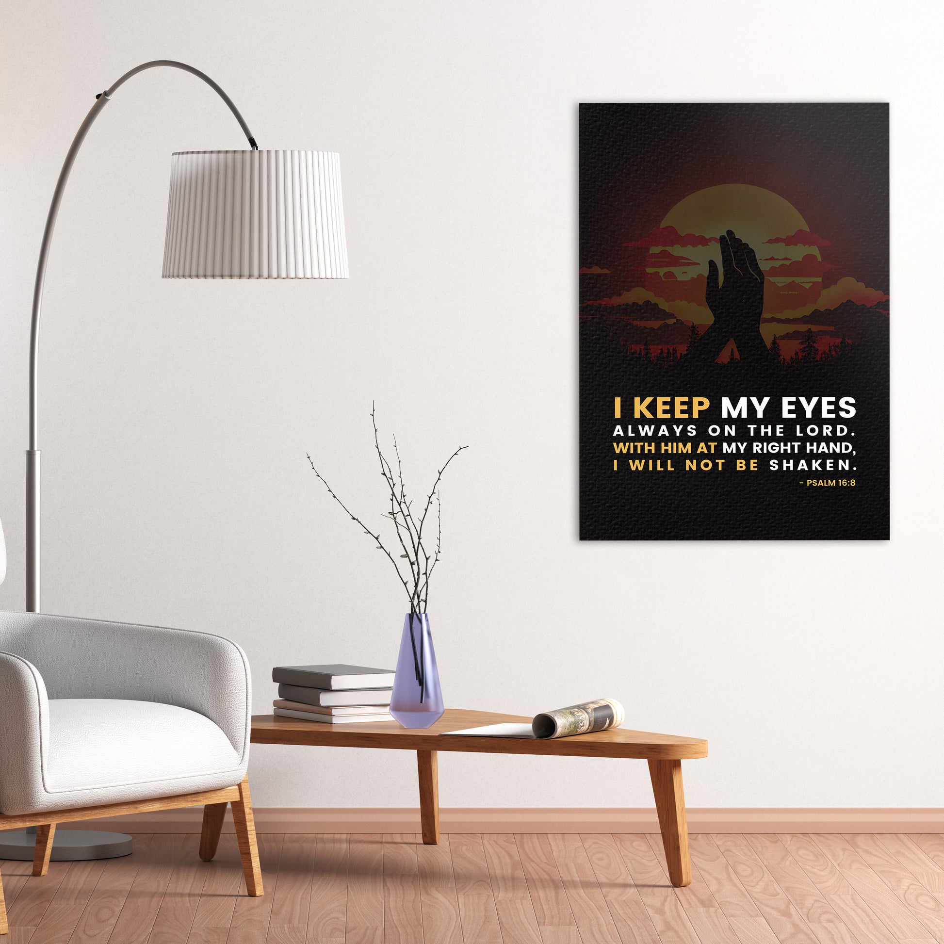 Christian wall canvas with Psalm 16:8 Verse